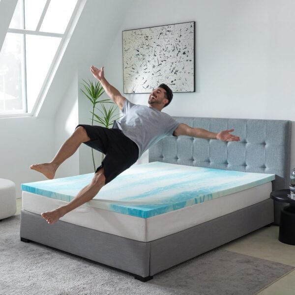 Queen Mattress Topper 3 Inch Memory Foam Mattress Topper with Cooling Gel Infusion, Mattress Topper in a Box, CertiPUR-US Certified, 60”x80”, Blue