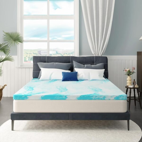 Queen Mattress Topper 3 Inch Memory Foam Mattress Topper with Cooling Gel Infusion, Mattress Topper in a Box, CertiPUR-US Certified, 60”x80”, Blue - Image 2