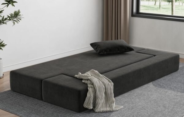 Luoxiao Folding Sofa Bed 2-in-1 Convertible Twin Sleeper Sofa Futon with 2 Pillows - Floor Couch & Bed Mattress for Apartments, College Dorms, Guest Room, Living Room, Dark Grey - Image 6