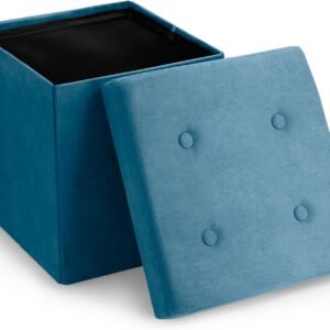 Sorbus Storage Ottoman Foot Rest Cube– Small Folding Ottoman Bedroom Bench Chest 15 Inch Toy Box Coffee Table, Shoe Storage, Foot Stool, Pouf Storage Ottoman, Seat, Suede Velvet Fabric – Teal Blue