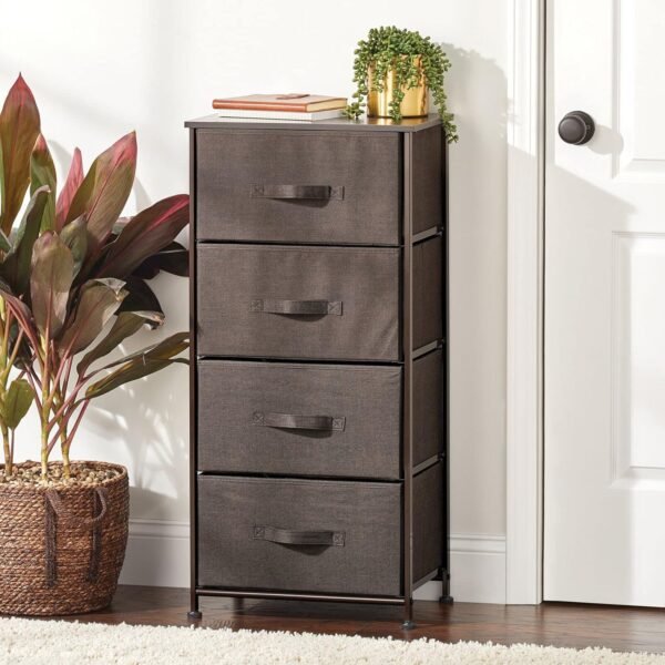mDesign Tall Dresser Storage Tower Stand with 4 Removable Fabric Drawers - Steel Frame, Wood Top Organizer for Bedroom, Entryway, Closet - Lido Collection - Espresso Brown - Image 3