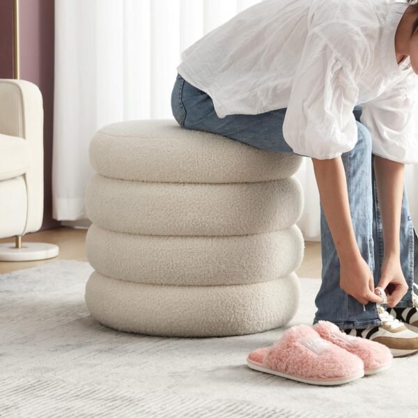 Round Boucle Ottoman with Storage for Dorm, Upholstered Storage Ottoman with Soft Padded Seat, Large Circle Ottoman with Removable Lid, Dorm Decor for College, Living Room, Bedroom, Off White - Image 9