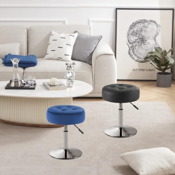 Black Vanity Chair for Makeup Room Vanity Stool for Makeup Room Round Tufted PU Leather Makeup Chair Vanity Stools for Bathroom Height Adjustable 360 Swivel - Image 7