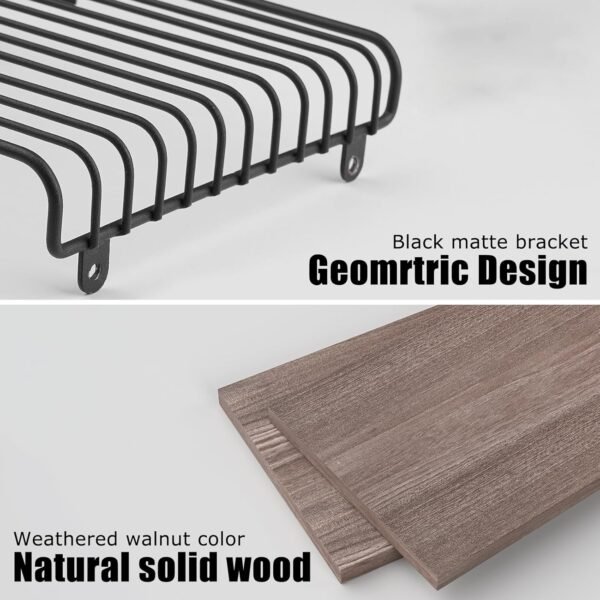 Adowes Floating Nightstand 2 Pack Metal Geometric Modern 2 Tier Nightstand for Wall Minimalist Floating Bedside Tables Bedroom Side Table Bedside Shelf Small Night Stand Weathered Walnut - Image 4