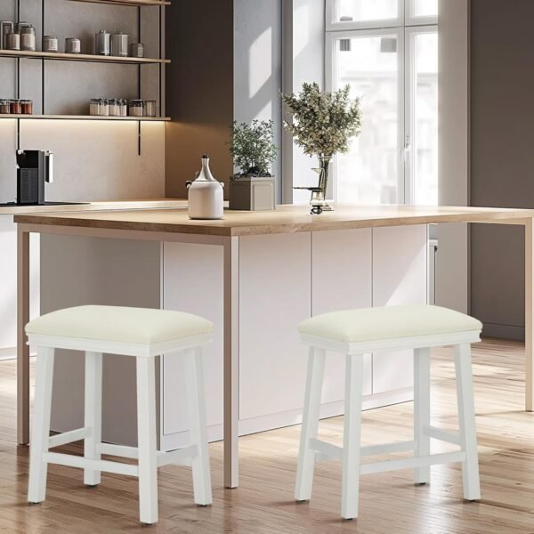 MAISON ARTS White Counter Height 24 inch Bar Stools Set of 3 for Kitchen Counter Solid Wood Legs with Faux Leather Padded Seat Farmhouse Barstools for 34"-38" Counter Island Upholstered Stools - Image 6