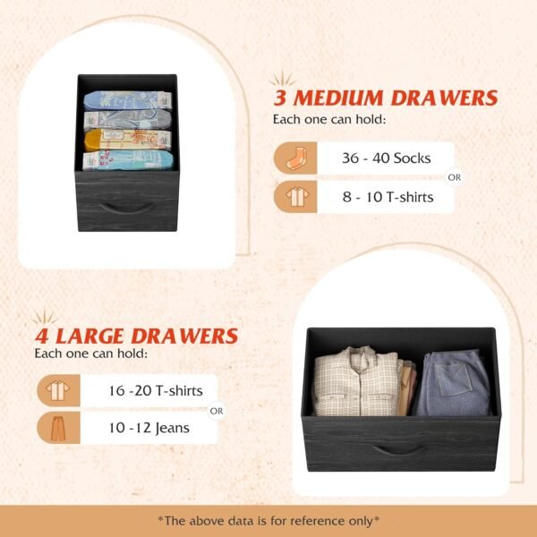 WLIVE Fabric Dresser for Bedroom, Storage Drawer Unit,Dresser with 10 Deep Drawers for Office, College Dorm, Charcoal Black Wood Grain Print - Image 8