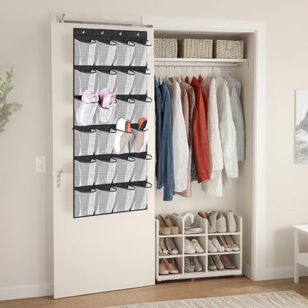 Over The Door Shoe Organizer, 24 Large Pockets Mesh Hanging Shoe Organizer Space Saving Shoe Rack for Door Closet Bedroom Bathroom Dormitories Hanging Shoe Rack Bag for Men Women Kids - Image 2