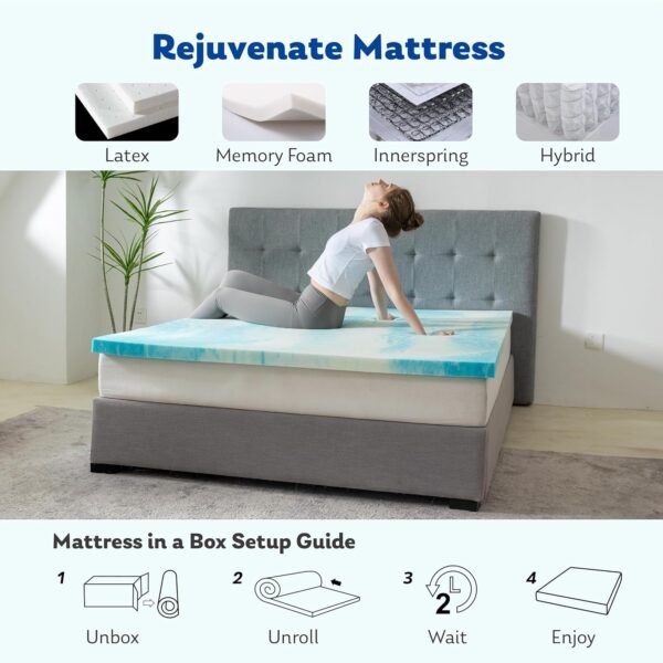 Queen Mattress Topper 3 Inch Memory Foam Mattress Topper with Cooling Gel Infusion, Mattress Topper in a Box, CertiPUR-US Certified, 60”x80”, Blue - Image 7