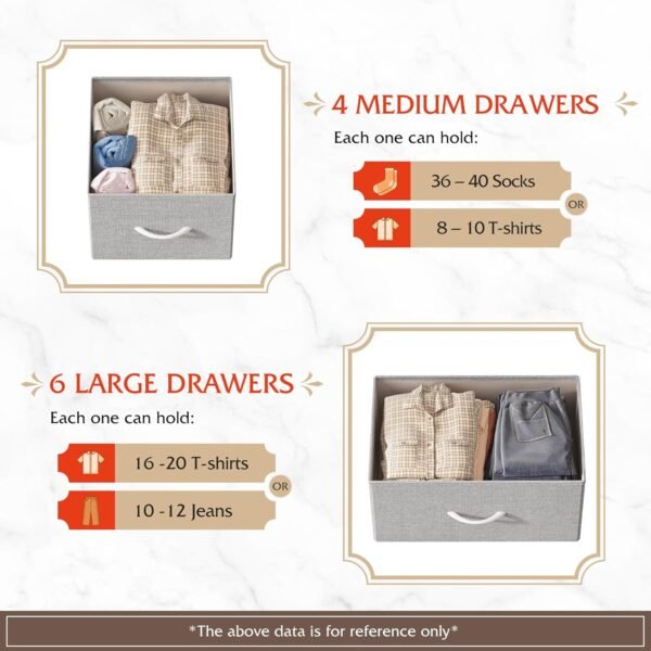 WLIVE Fabric Dresser for Bedroom, Dresser with 10 Drawers, Storage Tower with Fabric Bins, Double Dresser, Chest of Drawers for Closet, Living Room, Hallway, Light Grey - Image 5