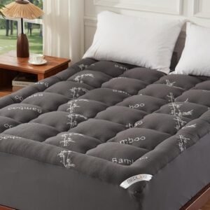 Twin XL Mattress Topper Viscose Derived from Bamboo, Thick Pillow Top Mattress Pad with Deep Pockets for 6-14 inches Mattress, Soft Mattress Topper College Dorm Size for Back Pain(Dark Gray)