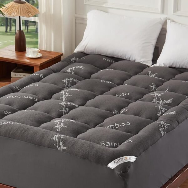 Twin XL Mattress Topper Viscose Derived from Bamboo, Thick Pillow Top Mattress Pad with Deep Pockets for 6-14 inches Mattress, Soft Mattress Topper College Dorm Size for Back Pain(Dark Gray)