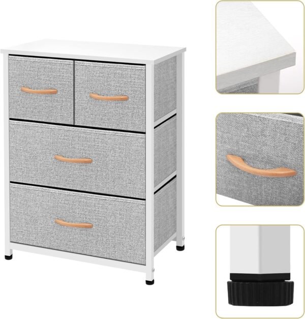 AZL1 Life Concept Dresser Storage Furniture Organizer-Large Standing Chest for Bedroom, Office, Entryway, Living Room and Closet-4 Removable Fabric Drawers, Light Grey - Image 4