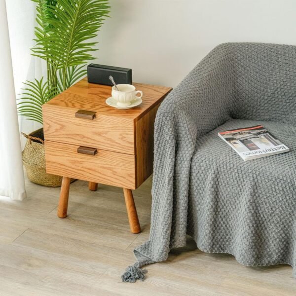 Night Stand, Mid Century Modern Nightstand w/2 Drawers, Cute Small Nightstand, Boho Nightstand, Solid Wood Bedroom Nightstand, Oak Bedside Table, 16.54 W x 15.75 D x 21.65 H Inches(Walnut) - Image 9