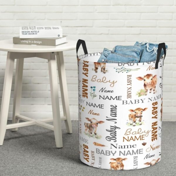 Custom Cow Baby Hamper for Nursery Name Personalized Kids Laundry Basket Baby Room Decor Clothes Hamper Box for Boys Girls Laundry Hamper Collapsible Storage Basket with Handles - Image 6