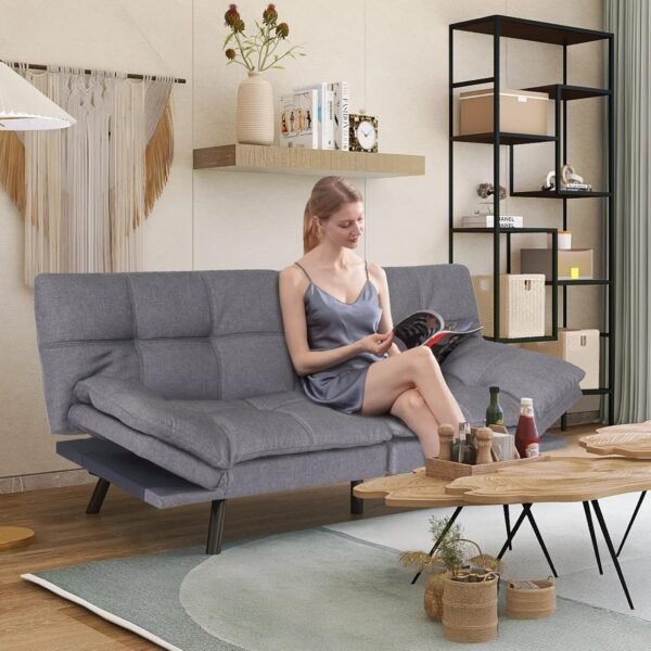 Opoiar Futon Sofa Bed Twin, Memory Foam Couch Bed with Mattress and Frame Included,Comfortable Grey Fabric Loveseat Sleeper Sofa for Dorm Apartment Office College Small Space Bedroom - Image 2