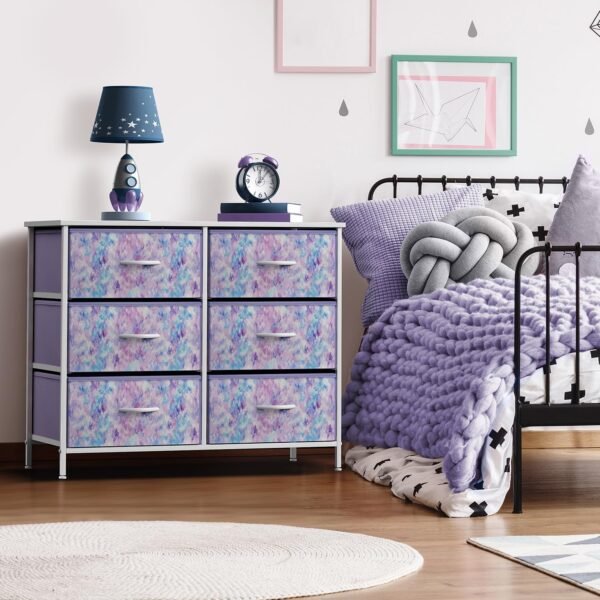 Sorbus Kids Dresser with 6 Drawers - Storage Chest Organizer Unit with Steel Frame, Wood Top & Handles, Tie-dye Fabric Bins for Clothes - Wide Furniture for Bedroom Hallway Kids Room Nursery & Closet - Image 2