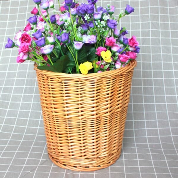 11 Woven Wicker Waste Basket,Round Woven Wicker Rattan Storage Basket,Large Wicker Storage Baskets Organizer Tote for Bedroom, Living Room, Bathroom - Image 2