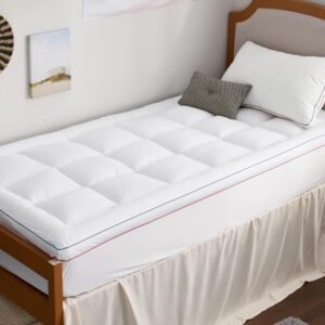 Bedsure Twin XL Mattress Topper Dorm Bedding – Extra Thick Mattress Pad Cover with Deep Pocket, Plush Soft Pillow-Top Bed Topper for Back Pain Relief, Overfilled with Down Alternative Filling, White