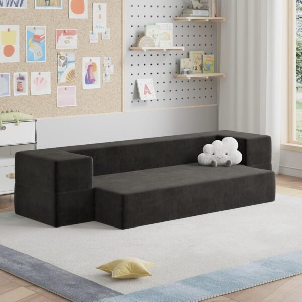 Luoxiao Folding Sofa Bed 2-in-1 Convertible Twin Sleeper Sofa Futon with 2 Pillows - Floor Couch & Bed Mattress for Apartments, College Dorms, Guest Room, Living Room, Dark Grey