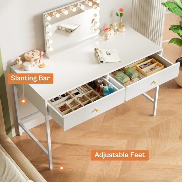 SUPERJARE Vanity Desk with Drawers, 47 inch Computer Desk, Modern Simple Home Office Desks, Makeup Dressing Table for Bedroom - White - Image 5