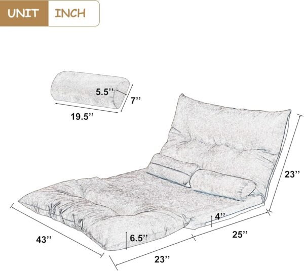 Harper & Bright Designs Adjustable Floor Sofa Couch with 2 Pillows, Foldable Lazy Sofa Sleeper Bed for Reading Gaming Sleeping(Light Brown) - Image 7