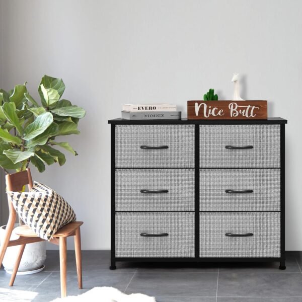 AZL1 Life Concept 6 Drawers Fabric, Tower Dresser for Bedroom, Hallway, Nursery, Entryway, Closets, Sturdy Metal Frame, Wood Tabletop, Easy Pull Handle, 31.5 Inches, Black and White - Image 2