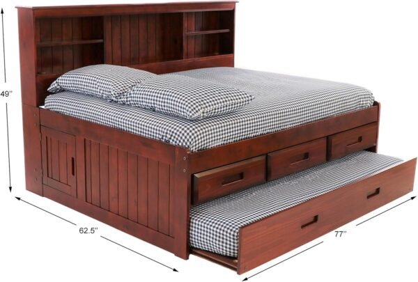Discovery World Furniture Full Bookcase Daybed with 3 Drawers and Twin Trundle, Merlot - Image 5