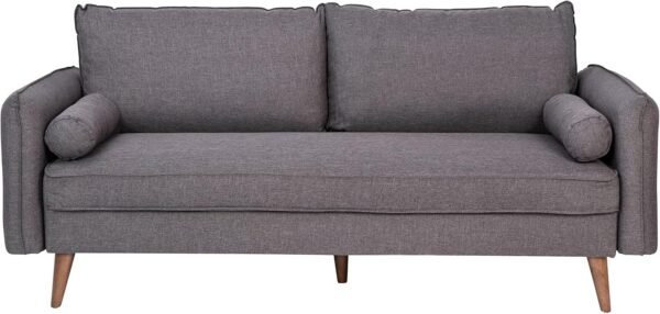 Flash Furniture Evie Mid-Century Modern Sofa - Stone Gray Faux Linen Fabric Upholstery - Real Wood Frame and Legs - Image 9