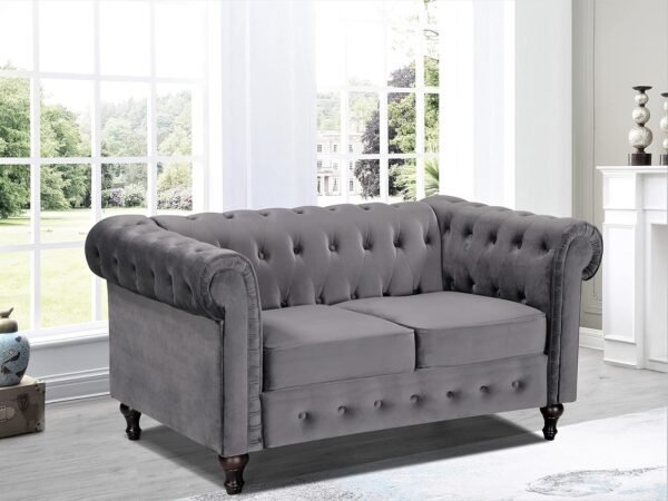 Teressa Velvet Chesterfield Loveseat Sofa for Living Room, Apartment or Office, Two-Seater Mid Century Modern Couch for Small Spaces, 61" W, Gray - Image 2