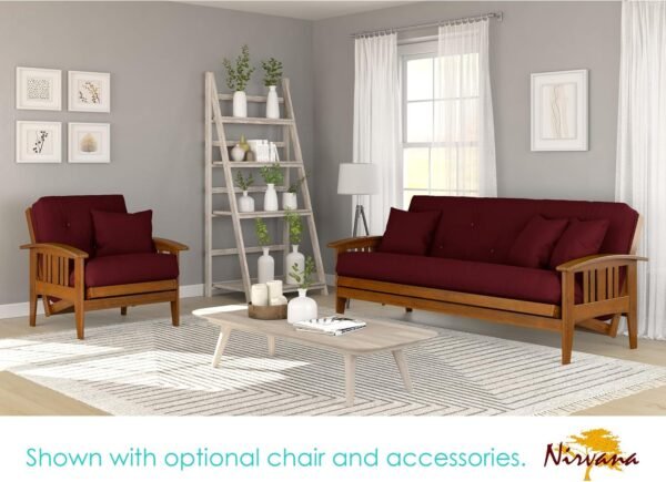 Nirvana Futons Westfield Futon Set - Queen Size, Frame, 8" Mattress, Twill Burgundy Cover - Image 4