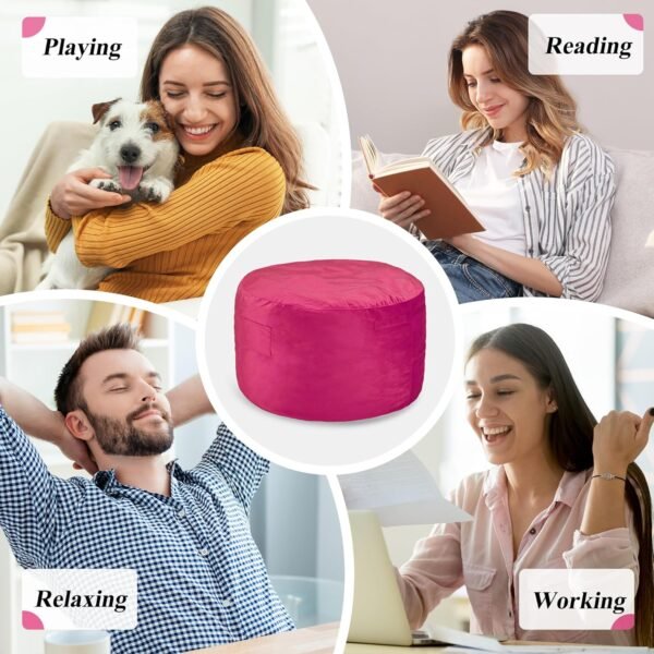 3FT Bean Bag Chairs for Adults with Filling,Big BeanBag Chair with Pocket&Handle,Memory Foam Bean Bags with Velvet Cover for Living Room Bedroom (Pink) - Image 7