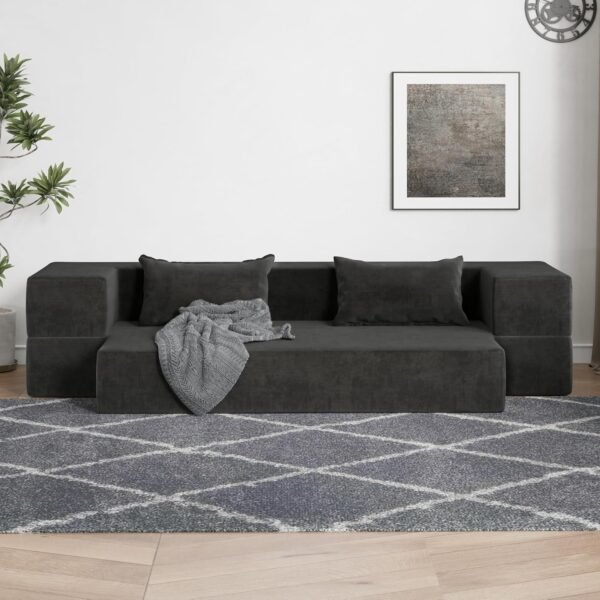 Luoxiao Folding Sofa Bed 2-in-1 Convertible Twin Sleeper Sofa Futon with 2 Pillows - Floor Couch & Bed Mattress for Apartments, College Dorms, Guest Room, Living Room, Dark Grey - Image 3