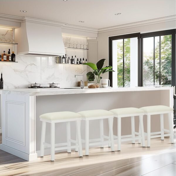 MAISON ARTS White Counter Height 24 inch Bar Stools Set of 3 for Kitchen Counter Solid Wood Legs with Faux Leather Padded Seat Farmhouse Barstools for 34"-38" Counter Island Upholstered Stools - Image 7