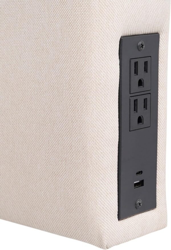 Flash Furniture Hugo Twin Headboard with 2 Outlets, USB Port, USB Type-C Port, Faux Linen Upholstery, Dual Hanging Options, Beige - Image 11