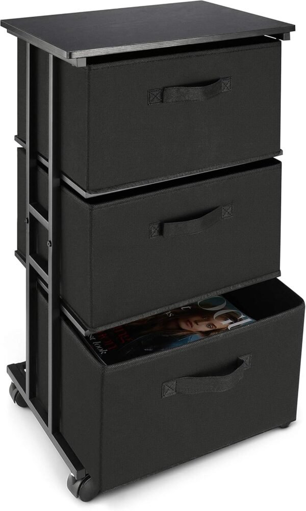 Dresser Storage with 3 Drawers, Fabric Dresser Tower, Vertical Storage Unit for Bedroom, Closet, Office, Black - Image 4