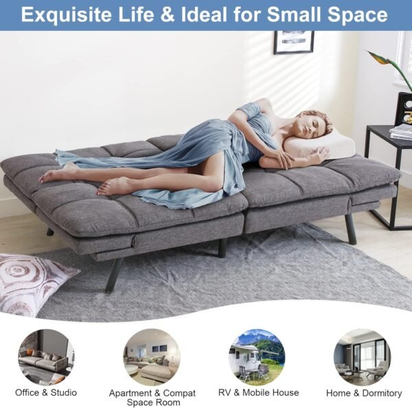 MUUEGM Futon Sofa Bed Convertible Futon Couch Sleeper,Memory Foam Modern Love seat,Small Splitback Sofa with Adjustable Armrests Backrests for Living Room,Compact Space,Office,Apartment,Dorm,71",Grey - Image 5