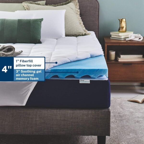 Sleep Innovations Dual Layer 4 Inch Memory Foam Mattress Topper, Twin Size, Ultra Soft Support, 3 Inch Cooling Gel Memory Foam Plus 1 Inch Fluffy Pillow Top Cover - Image 3