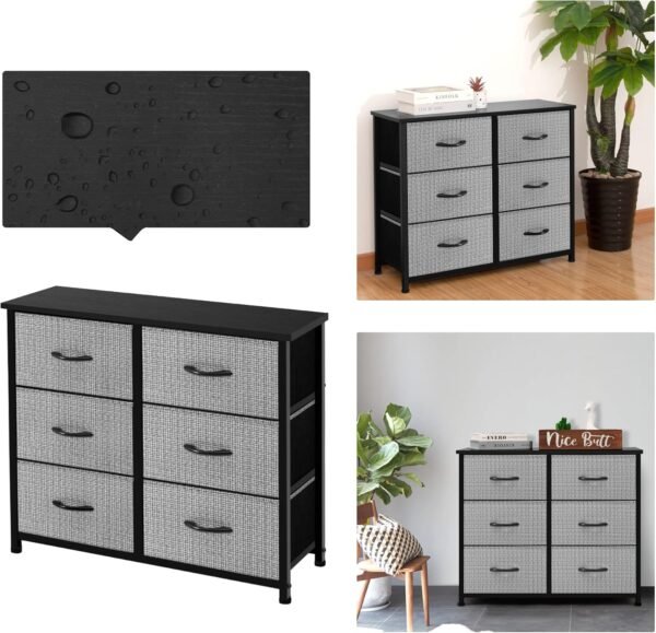 AZL1 Life Concept 6 Drawers Fabric, Tower Dresser for Bedroom, Hallway, Nursery, Entryway, Closets, Sturdy Metal Frame, Wood Tabletop, Easy Pull Handle, 31.5 Inches, Black and White - Image 5