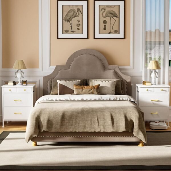 Nightstand, Small Dresser, Bedside Furniture, White Night Stand End Table with 4 Fabric Drawers for Bedroom, Leather Finish & Wood Top, White - Image 6
