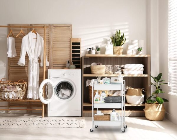 CAXXA 3-Tier Rolling Metal Storage Organizer - Mobile Utility Cart Kitchen Cart with Caster Wheels, White - Image 7