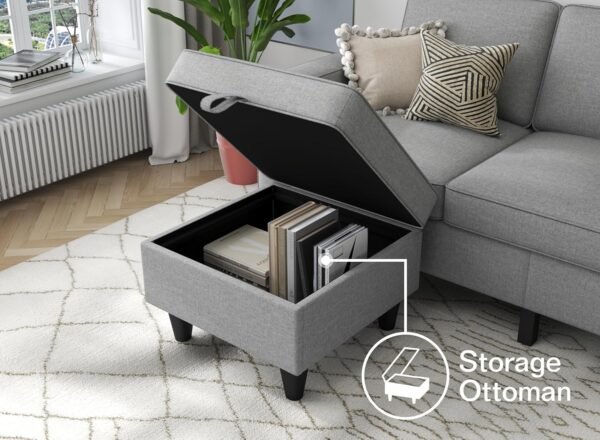 Sectional Couches for Living Room: L Shaped Couch with Storage Ottoman - Gray Sofa 3 Seater Furniture Set Modern Linen Fabric Futon Sleeper Sofas for Apartment Studio Small Space - Image 4