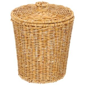 Milisten Wicker Trash Can with Lid Rattan Round Woven Storage Basket Woven Wastebasket Small Garbage Can Container for Bathroom Kitchen Office Living Room Laundry Home Decor 25cm
