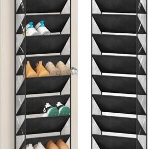 AOODA 10 Tier Clear Over the Door Shoe Organizer Storage, Deep Pockets Large Hanging Shoe Rack for Closet Door, Fit 20 Pairs Shoe Holder Hanger for Sneakers, Boots (Black)