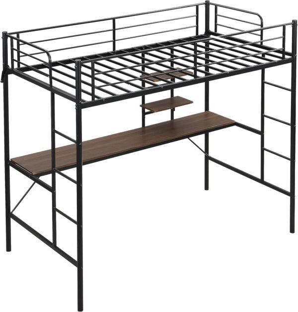 Twin Loft Bed with Desk,Metal Loft Bed with Desk with Storae Shelves,Metal Loft Bed Frame with Ladder & Guardrail for Teens Adults, Space-Saving, Noise Free,No Box Spring Required - Image 4