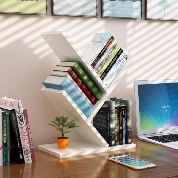 Godferyxin Tree Bookshelf, 3-Tier Book Storage Organizer Shelves Floor Standing Bookcase, Wood Storage Rack for Office Home School Shelf Display for Cd/Magazine-White - Image 7