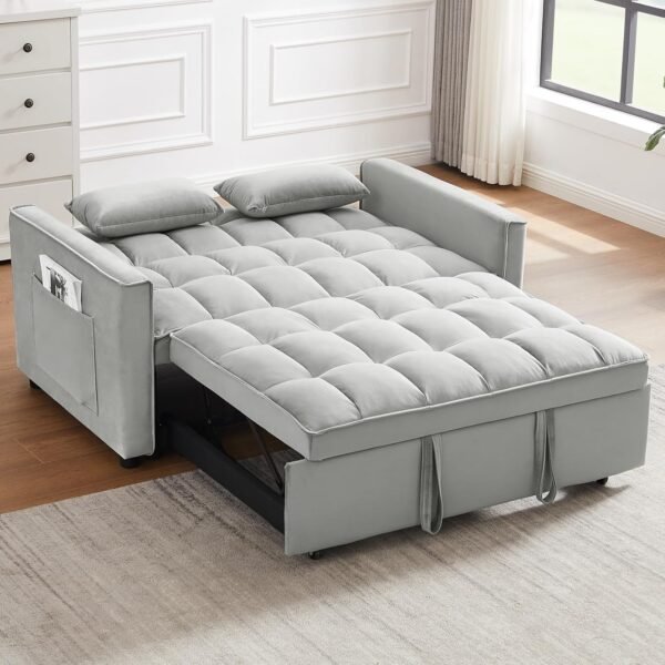 Sleeper Sofa Bed,3 in 1 Convertible Futon Sofa Couch Pull Out Bed,Love Seat Lounge Sofa with Reclining Backrest,Furniture Sleeper Chair for Living Room (Grey) - Image 3