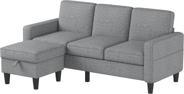 Sectional Couches for Living Room: L Shaped Couch with Storage Ottoman - Gray Sofa 3 Seater Furniture Set Modern Linen Fabric Futon Sleeper Sofas for Apartment Studio Small Space - Image 9