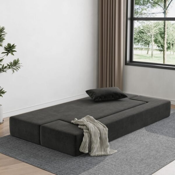 Luoxiao Folding Sofa Bed 2-in-1 Convertible Twin Sleeper Sofa Futon with 2 Pillows - Floor Couch & Bed Mattress for Apartments, College Dorms, Guest Room, Living Room, Dark Grey - Image 8