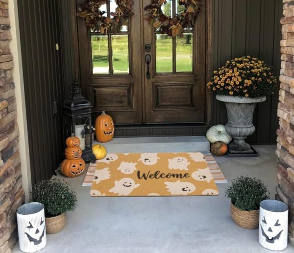 Spider Web Dark Coir Doormat - Half Circle Non-Slip Welcome Door Mat Halloween Decor Mat 17x29 inch Indoor Mat (Ghost, 17''x29'') - Image 4