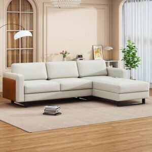 Sectional Couch 100″ L-Shape Modular Convertible Sleeper Sofa Set Modern Chaise Lounge Comfy Recliner for Living Room Furniture Cream White